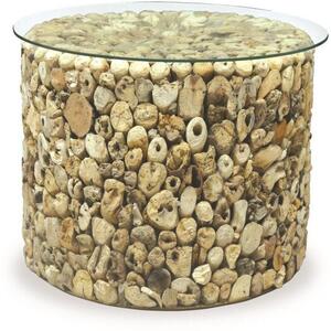 Driftwood Round Drum Lamp Table with Glass Top