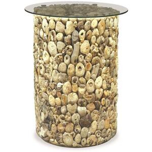 Driftwood Tall Round Lamp Table with Glass Top