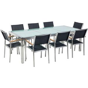 8 Seater Garden Dining Set Cracked Glass Top with Black Chairs GROSSETO by Beliani