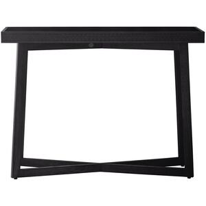 Boho Boutique Black Wood Rustic Console Table with Carved Inlay Pattern