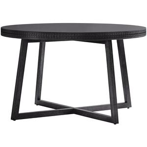 Boho Boutique Black Wood Rustic Round Dining Table with Carved Inlay Pattern