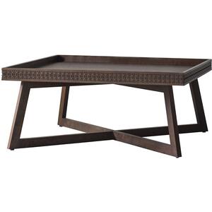 Boho Retreat Dark Brown Wooden Rustic Square Coffee Table with Carved Inlay Pattern