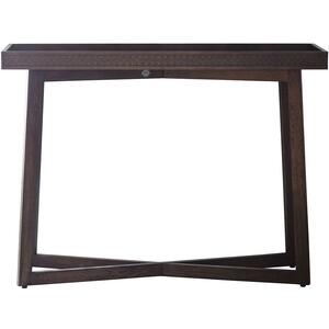 Boho Retreat Dark Brown Wood Rustic Console Table with Carved Inlay Pattern
