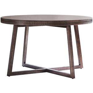 Boho Retreat Round Dark Brown Wooden Rustic Dining Table with Carved Inlay Pattern