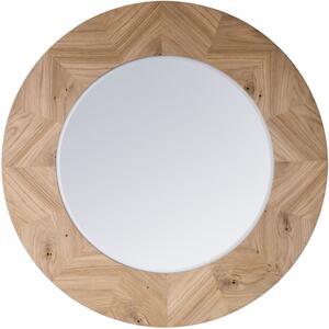 Milano Oak Round Mirror with Chevron Inlay 90cm