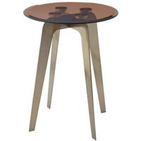 Volterra Accent Side Table Brass Legs Rust Glass Top