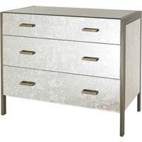 Antique Mirrored 3 Drawer Chest with Antique Brass Accent