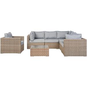 Left Hand 6 Seater PE Rattan Garden Lounge Set Taupe CONTARE by Beliani