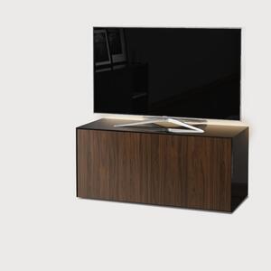 High Gloss Black and Walnut Effect TV Cabinet 110cm with Wireless Phone Charging and LED Mood Lighting and Remote Control Eye