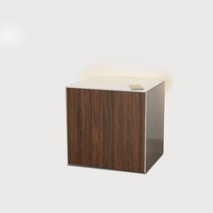 High Gloss White and Walnut Lamp Table with Wireless Phone Charger