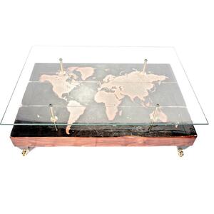 Antique World Map Coffee Table with Glass Top by Cappa E Spada