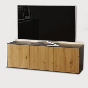 Frank Olsen TV Cabinet 150cm High Gloss Grey and Oak Effect with Wireless Phone Charging and Mood Lighting