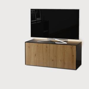 High Gloss Black and Oak TV Cabinet 110cm with Wireless Phone Charging and Remote Control Eye