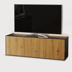 High Gloss Black and Oak TV Cabinet 150cm with Wireless Phone Charging and Remote Control Eye