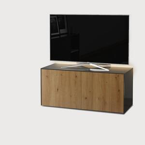Frank Olsen TV Cabinet 110cm High Gloss Grey and Oak Effect with Wireless Phone Charging and Mood Lighting