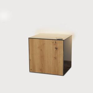 Frank Olsen Cube Lamp Table High Gloss Grey and Oak Effect with Wireless Phone Charger and LED mood lighting