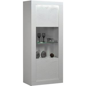 Karma White Gloss 1 Door Glass Display Unit Wave Pattern with LED Lighting
