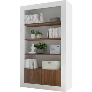 Como Two Door/Four Shelf Bookcase - Gloss White and Walnut Finish