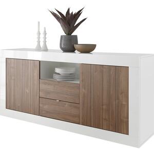 Como Two Door/Two Drawer Sideboard - White Gloss and Walnut Finish