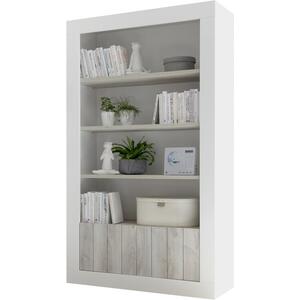 Como Two Door/Four Shelf Bookcase - White Gloss and White Pine Finish