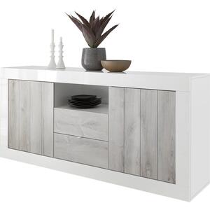 Como Two Door/Two Drawer Sideboard - White Gloss and White Pine Finish
