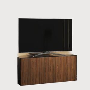 Frank Olsen Corner TV Cabinet 110cm High Gloss Black and Walnut Effect with Wireless Phone Charging and Mood Lighting