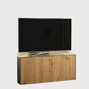 High Gloss Grey and Oak Effect Corner TV Cabinet 110cm with Wireless Phone Charging, LED Mood Lighting and Remote Control Eye