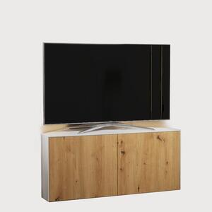 High Gloss White and Oak Effect Corner TV Cabinet 110cm with Wireless Phone Charging, LED Mood Lighting and Remote Control Eye by Frank Olsen Furniture