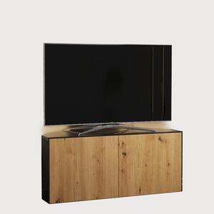 High Gloss Black and Oak Effect Corner TV Cabinet 110cm with Wireless Phone Charging, LED Mood Lighting and Remote Control Eye by Frank Olsen Furniture