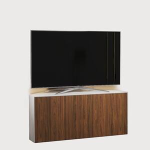 Frank Olsen Corner TV Cabinet 110cm High Gloss White and Walnut Effect with Wireless Phone Charging and Mood Lighting
