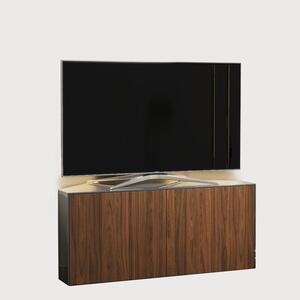 High Gloss Grey and Walnut Effect Corner TV Cabinet 110cm with Wireless Phone Charging, Remote Control Eye and LED Mood Lighting