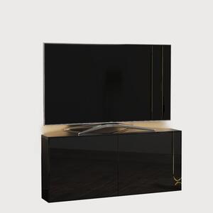 High Gloss Black Corner TV Cabinet 110cm with Wireless Phone Charger and LED Mood Lighting