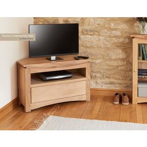 Roscoe Contemporary Oak Corner TV Media Cabinet 1 Drawer 1 Shelf