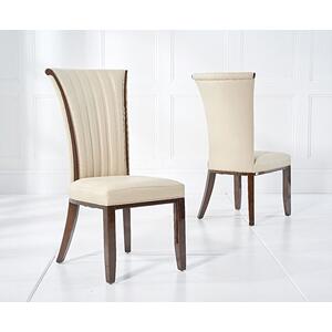 Lisbon Wood and Leather High Back Dining Chair in Cream or Dark Brown