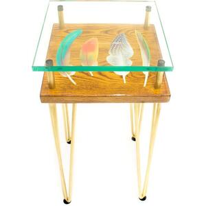 Quirky Bird Feather Side Table in Oak & Gold