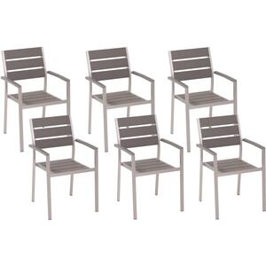 Set of 6 Garden Dining Chairs Light Wood and Silver VERNIO by Beliani
