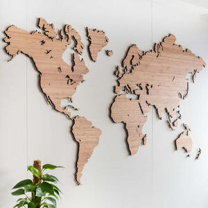 Wooden World Map Wall Art - Bamboo by Red Candy