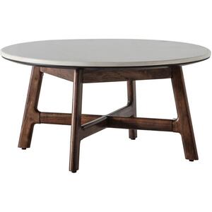Barcelona Mid-Century Round Walnut Coffee Table with White Marble Top