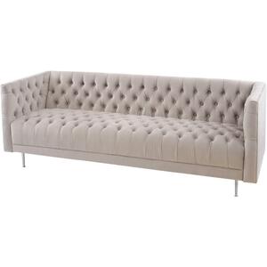 Arya Mink Velvet Button Detail Three Seater Sofa by The Arba Furniture Company