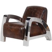 Antique Italian Leather and Steel Chunky Armchair
