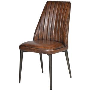 Vintage Brown Faux Leather Dining Chair Black Legs