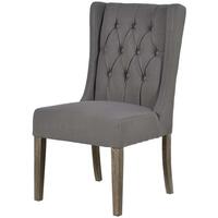 Grey Linen Button Back Dining Chair