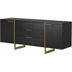 Morcott Black and Brass Three Drawer Two Door Sideboard