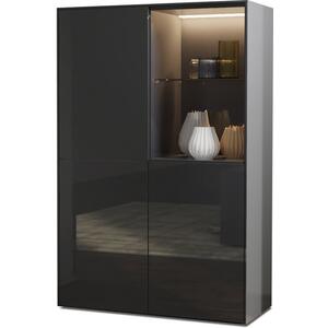 Contemporary High Gloss Grey Display cabinet with Hidden Wireless Phone Charging