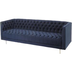 Ariana Blue Velvet Buttoned Three Seater Sofa