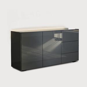 Contemporary High Gloss Grey Sideboard With Hidden Wireless Phone Charging And LED Mood Lighting
