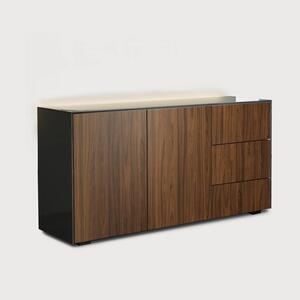 Frank Olsen Contemporary Sideboard High Gloss Grey And Walnut Effect With Hidden Wireless Phone Charging And LED Mood Lighting