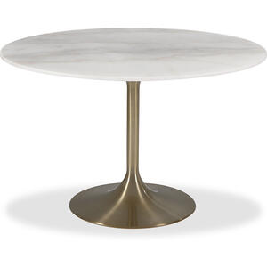 Telma Tulip Round Dining Table 100cm or 120cm White Marble & Brass/Black