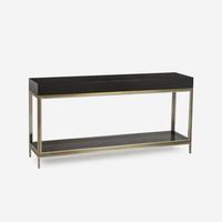 Harlequin Art Deco Console Table in Black Lacquer & Brass Frame