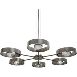 Fossa Six-Arm Industrial Ring Chandelier in Brass or Silver